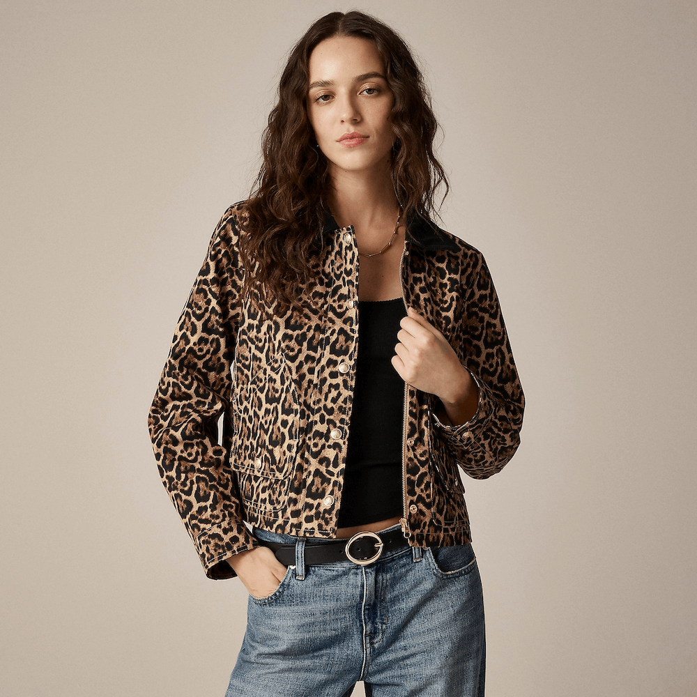 j.crew leopard print barn coat