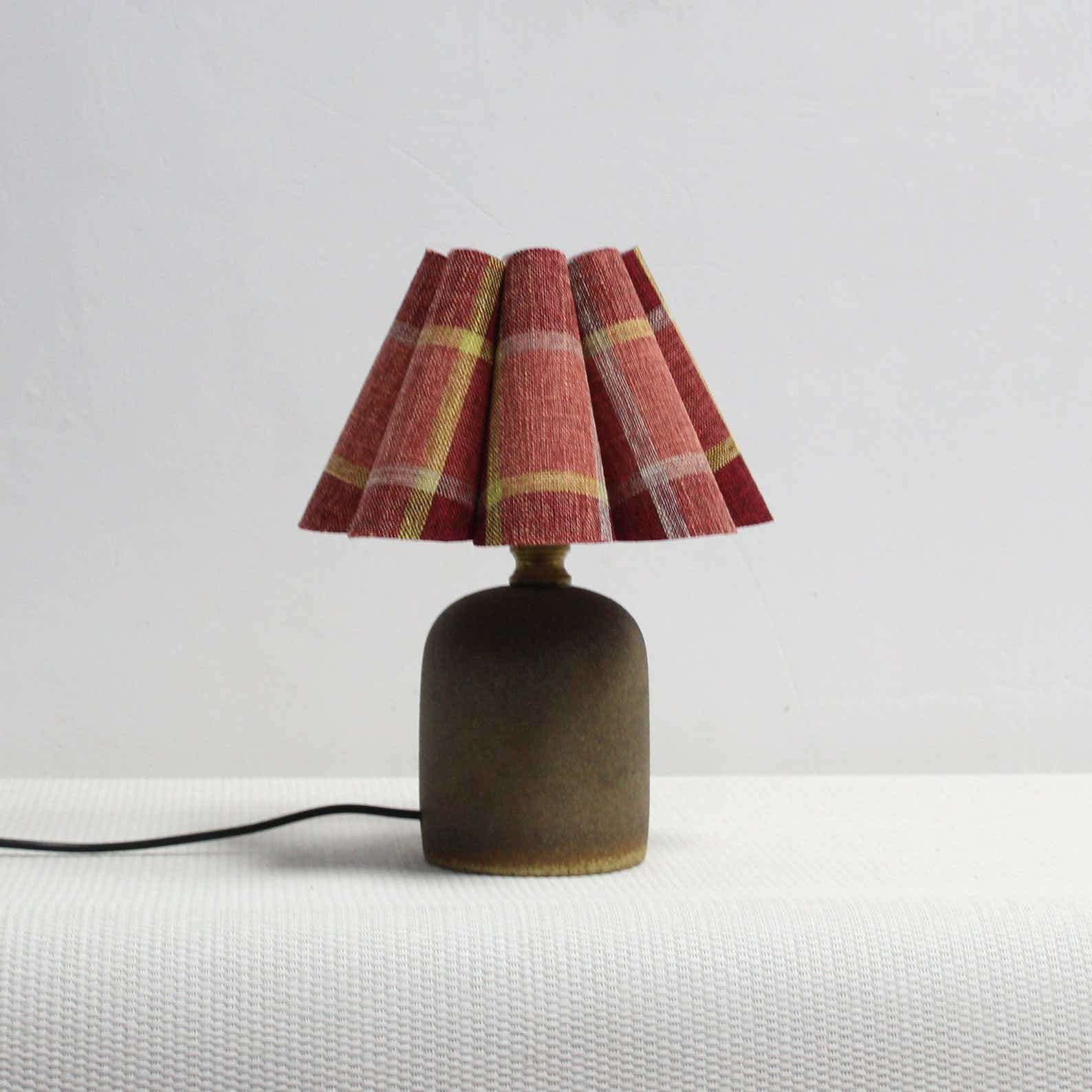  Red Plaid Fabric Lamp with Brown Ceramic Base for home decor-106#