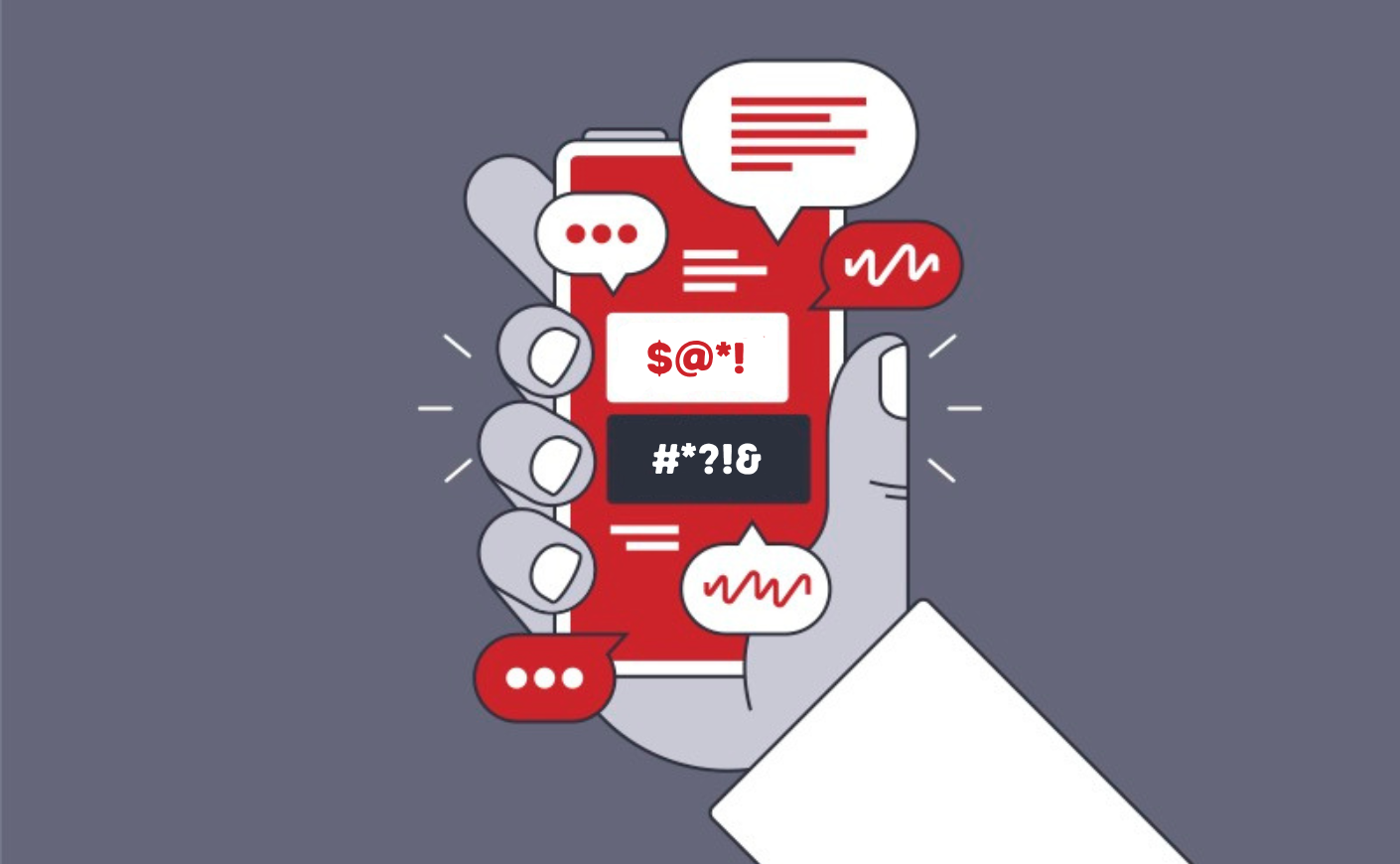 Illustration of a smart phone with expletive-laden messages coming out of it