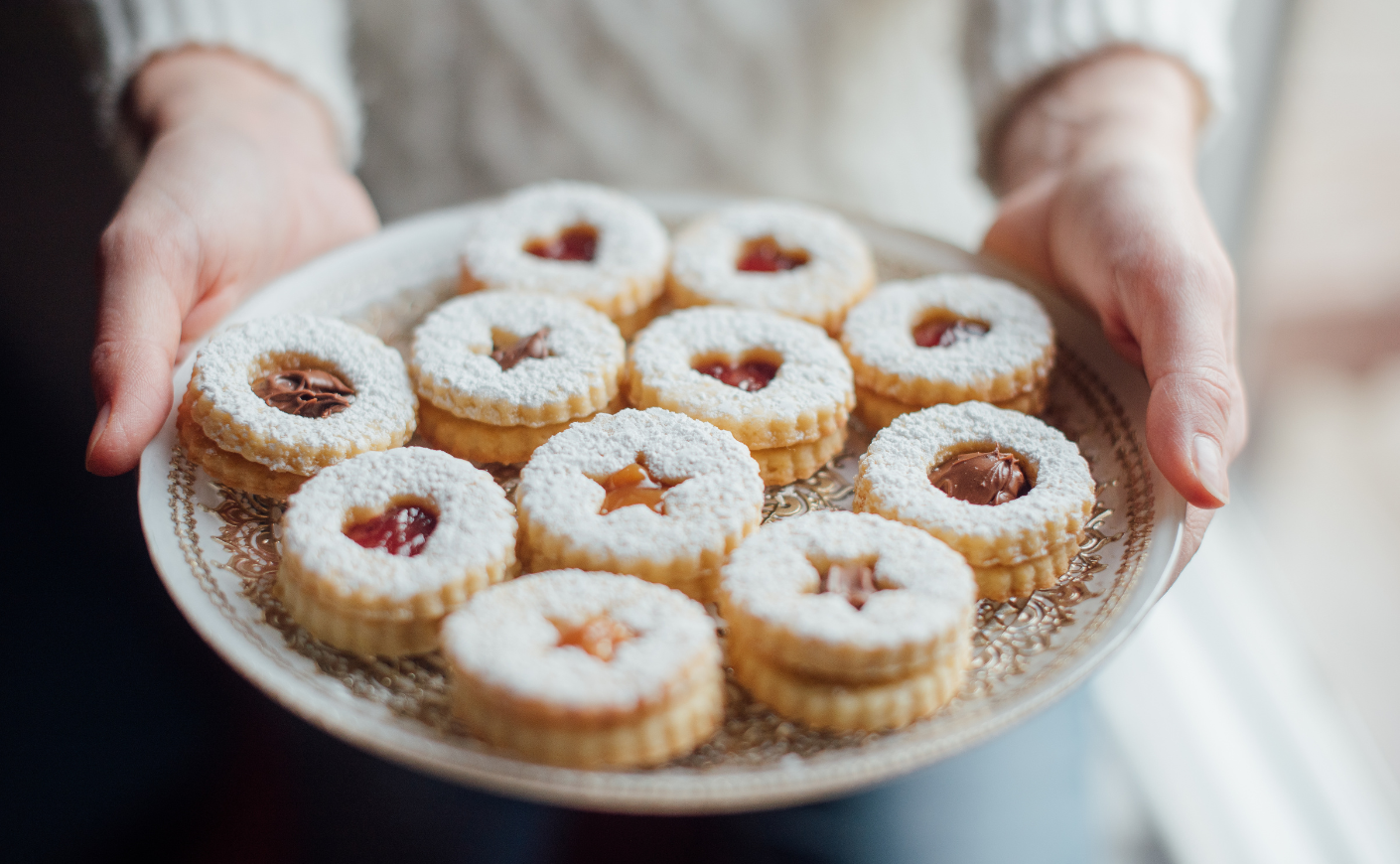 Linzer cookies on a tray