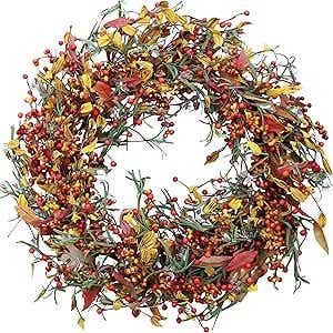 Birch Lane 24" Artificial Eucalyptus Berry Thanksgiving Fall Front Door Wreath