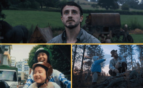 Stills from Hamnet; Left-Handed Girl; and Train Dreams