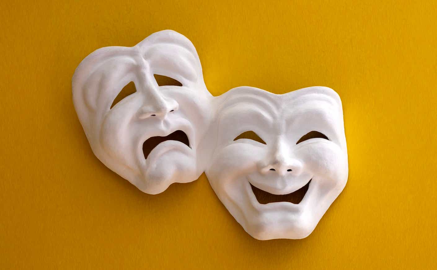 white comedy tragedy masks