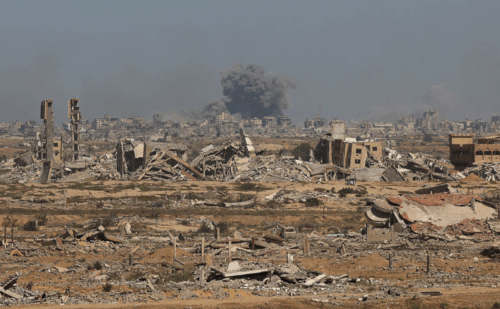 moke billows following an Israeli strike in Gaza City, on October 2, 2025.