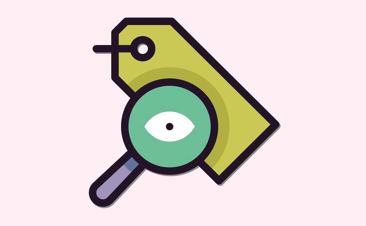 price tag with magnifying glass on top
