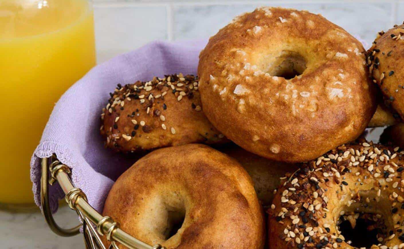 A basket of gluten-free bagels.