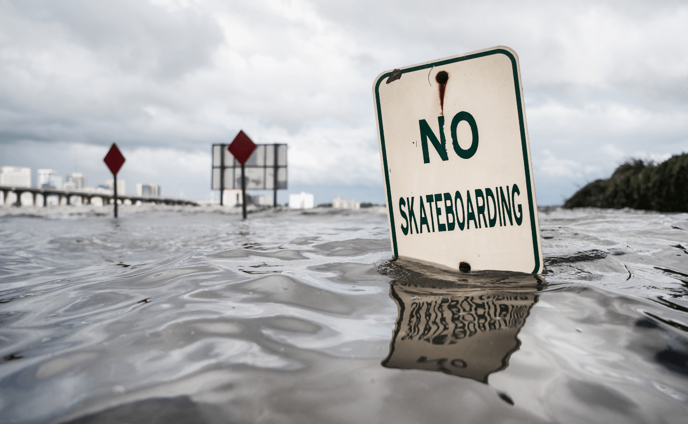 flooding with a street sign underwater