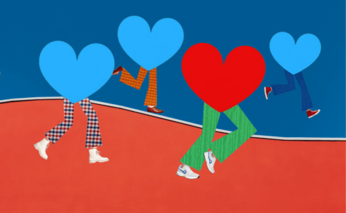 legs walking with hearts on top of the legs