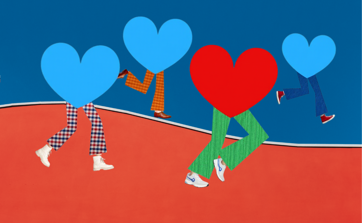 legs walking with hearts on top of the legs