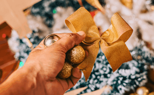 woman holding christmas decor