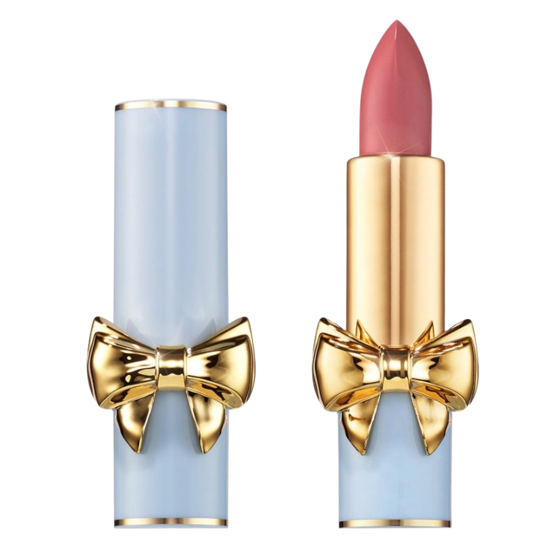 pat lipstick blue with a bow