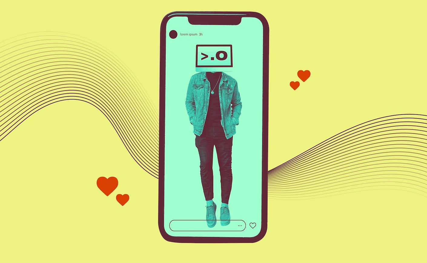 Artificial intelligence social media male influencer on phone collage art