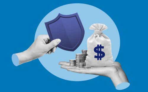 hands exchanging a shield for money