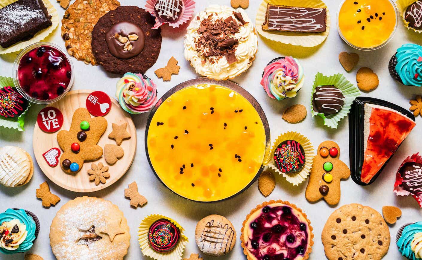 A display of various sweets.