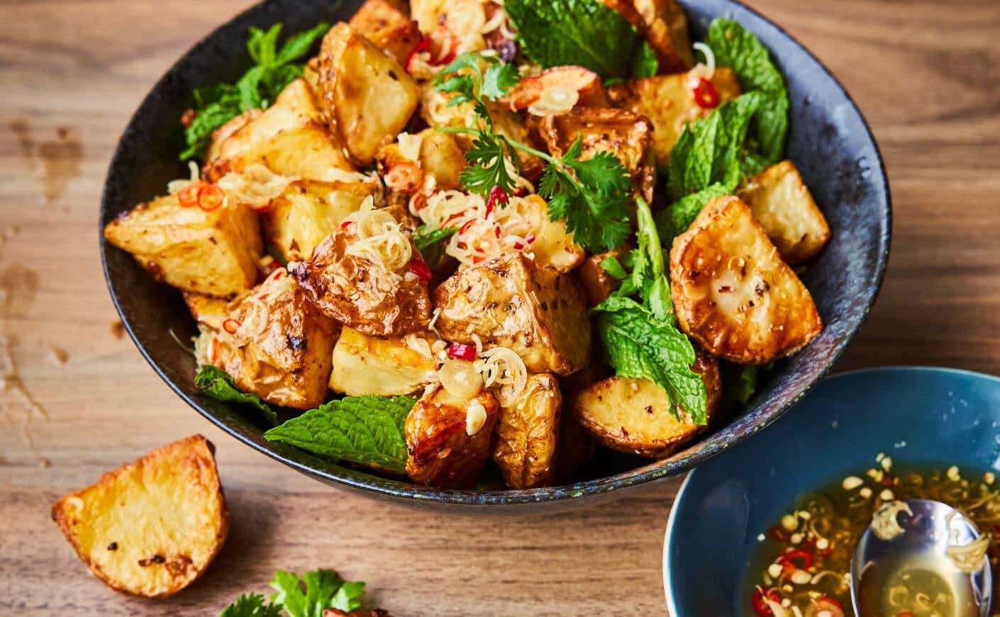 A bowl of Thai roasted potatoes.