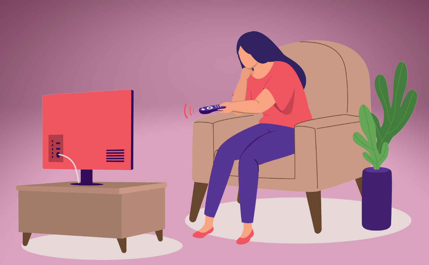 illustration of a woman watching tv changing the channel