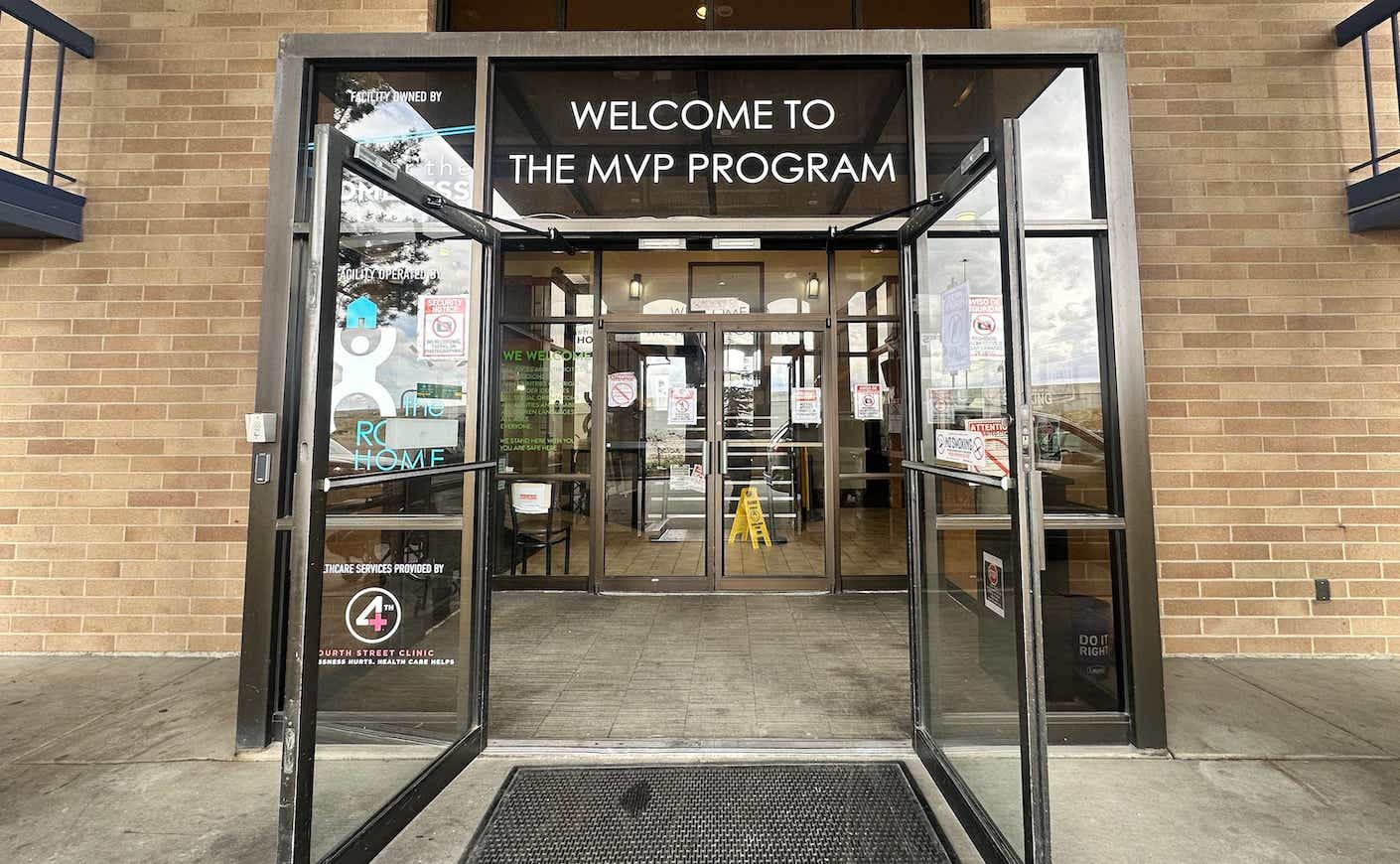 entrance to a building that houses The Medically Vulnerable People, or MVP, shelter in Sandy, Utah