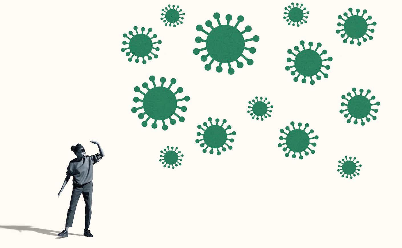 woman looking at virus icons