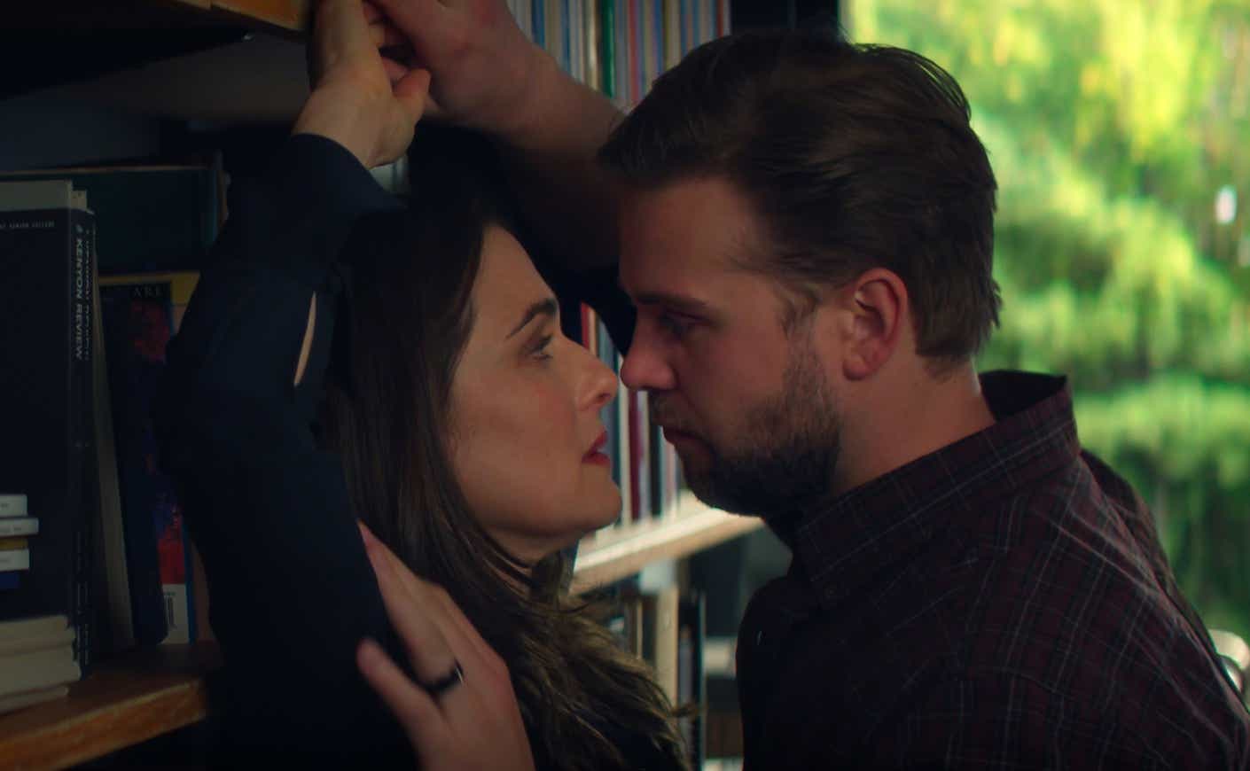 rachel weisz and theo woodall embracing in a scene from the new netflix show Vladimir