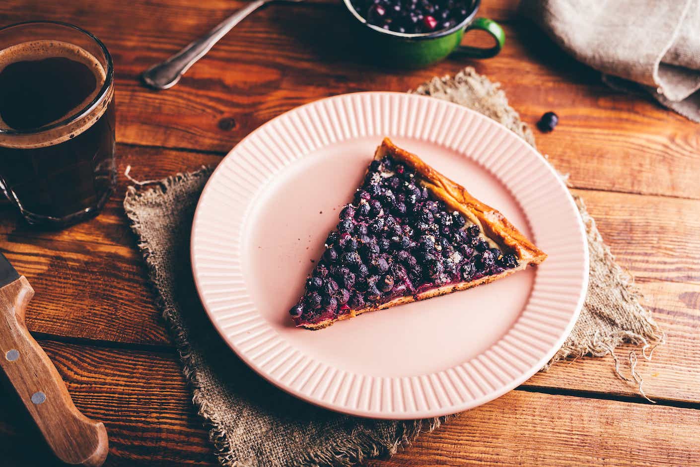 Slice of Serviceberry Pie on Plate,High angle view of cake in plate on table