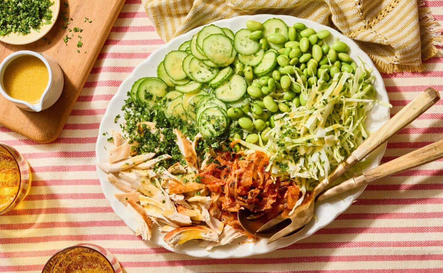 Cabbage salad on a serving plate.