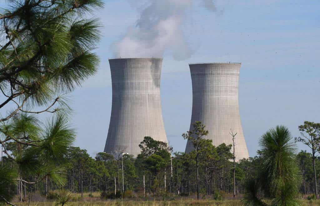 Cooling towers, like these at a power plant in Florida, use water evaporation to lower the temperature of equipment.