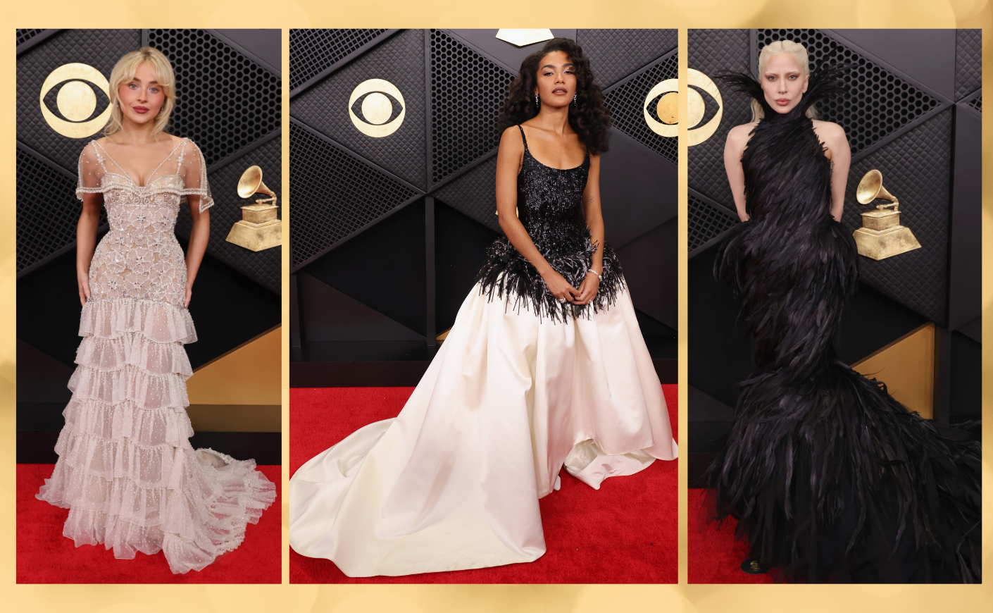 Sabrina Carpenter, Olivia Dean, and Lady Gaga at the Grammys