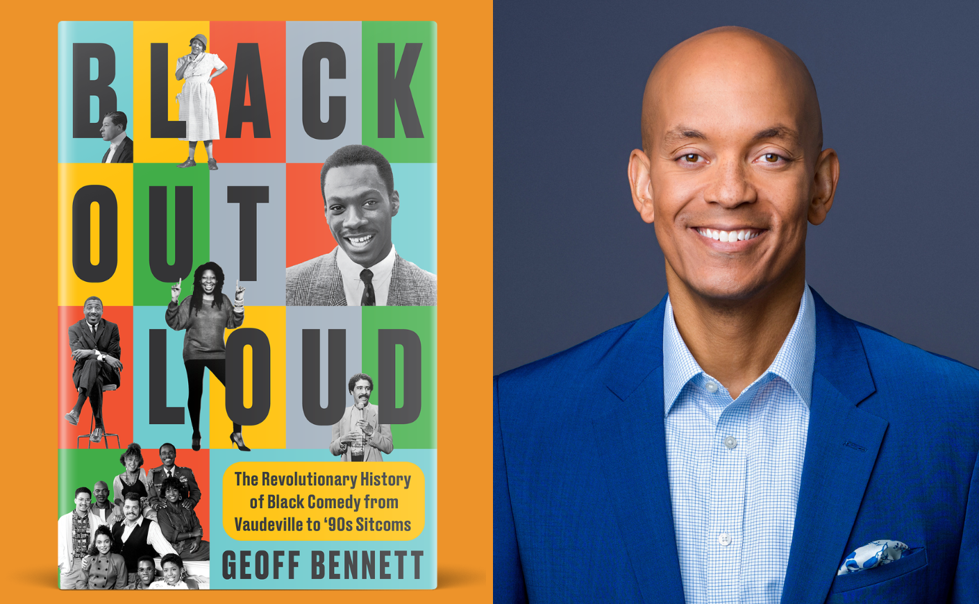 The book cover for "Black Out Loud" and a headshot of Geoff Benett