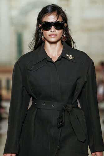 NEW YORK, USA - SEPTEMBER 15: Devyn Garcia walks the runway during the Tory Burch Ready to Wear Spring/Summer 2026 fashion show as part of the New York Fashion Week on September 15, 2025 in New York. (Photo by Victor VIRGILE/Gamma-Rapho via Getty Images)