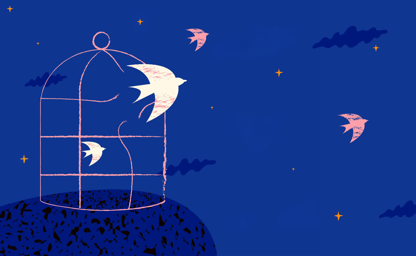 bird flying out of cage illustration