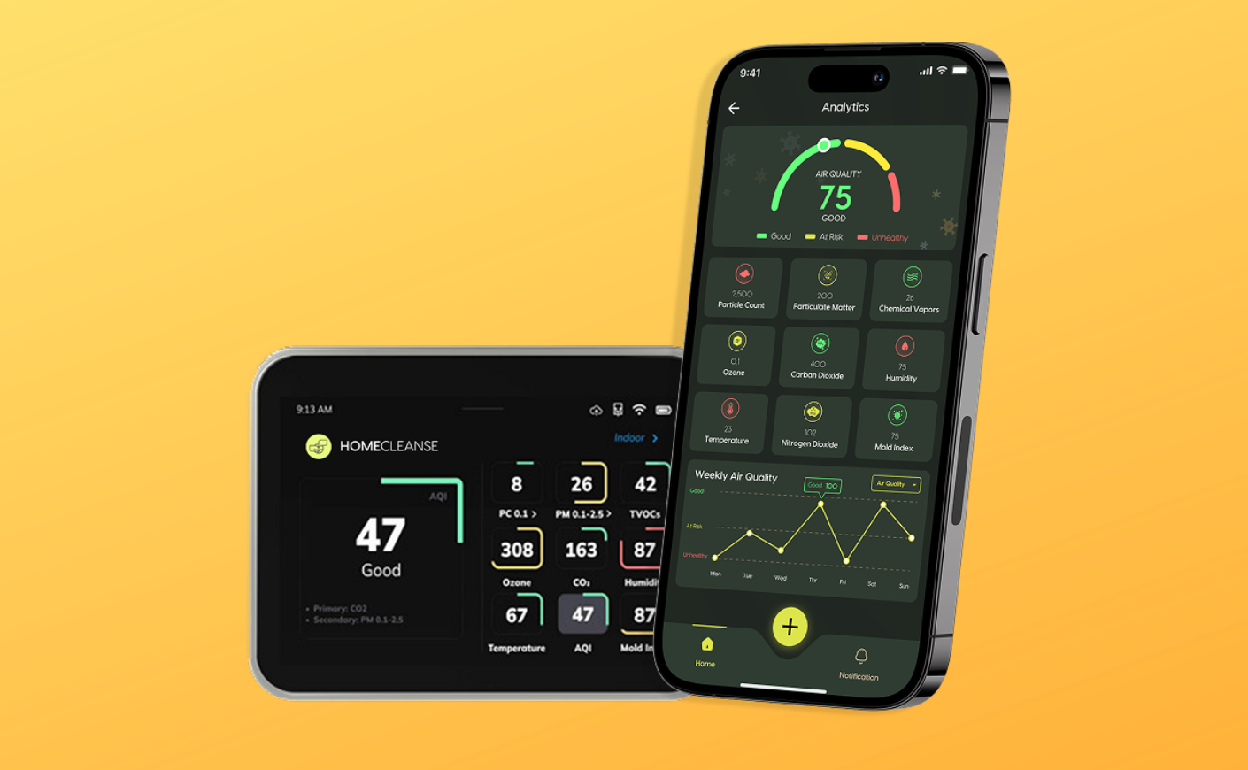 home cleanse indoor air quality detection device monitor and display on iphone