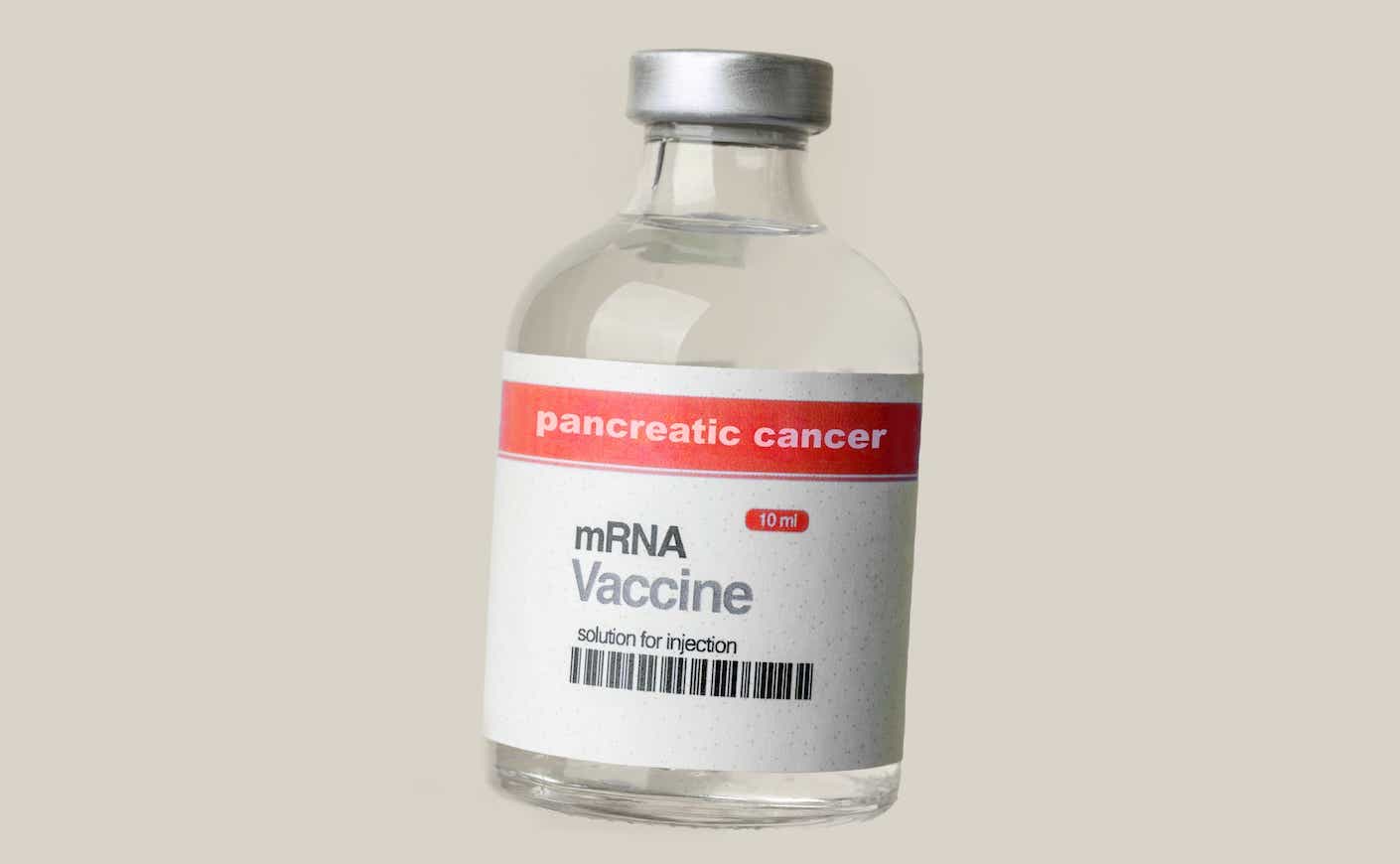 a vial with a label on it that says pancreatic cancer mrna vaccine