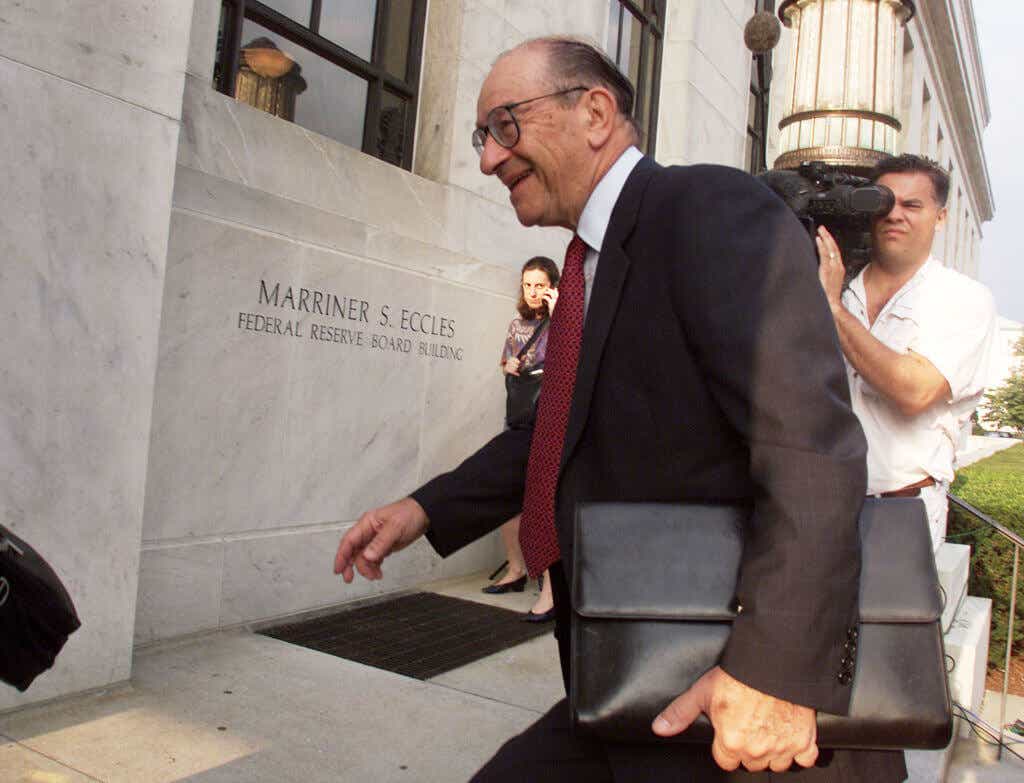 Federal Reserve Chairman Alan Greenspan arrives at the Federal Reserve Building.