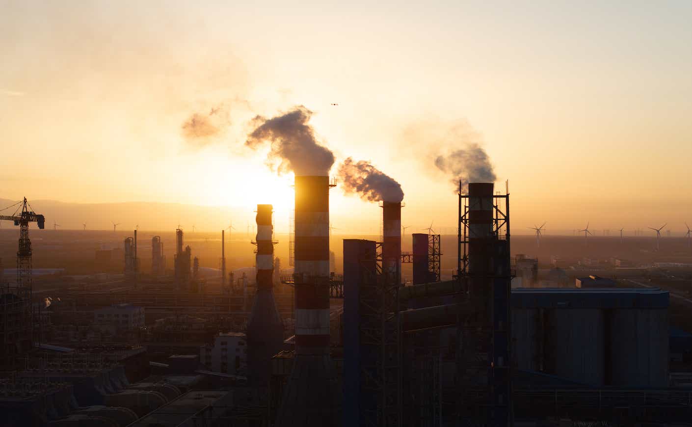 The chimney of the chemical plant is smoking