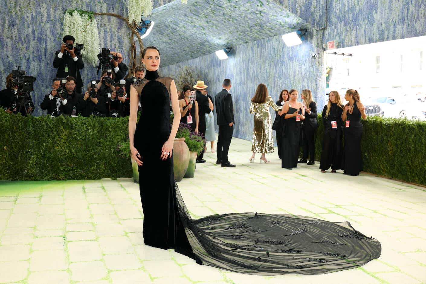 cara delevigne in a black gown on the 2026 met gala red carpet
