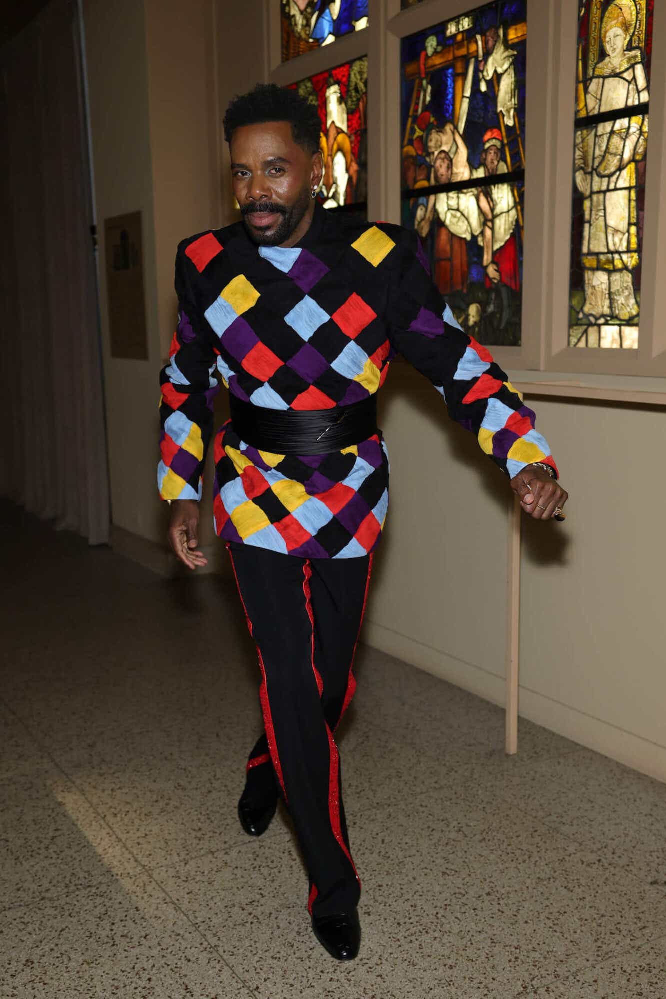 colman domingo in a rainbow suit at the 2026 met gala