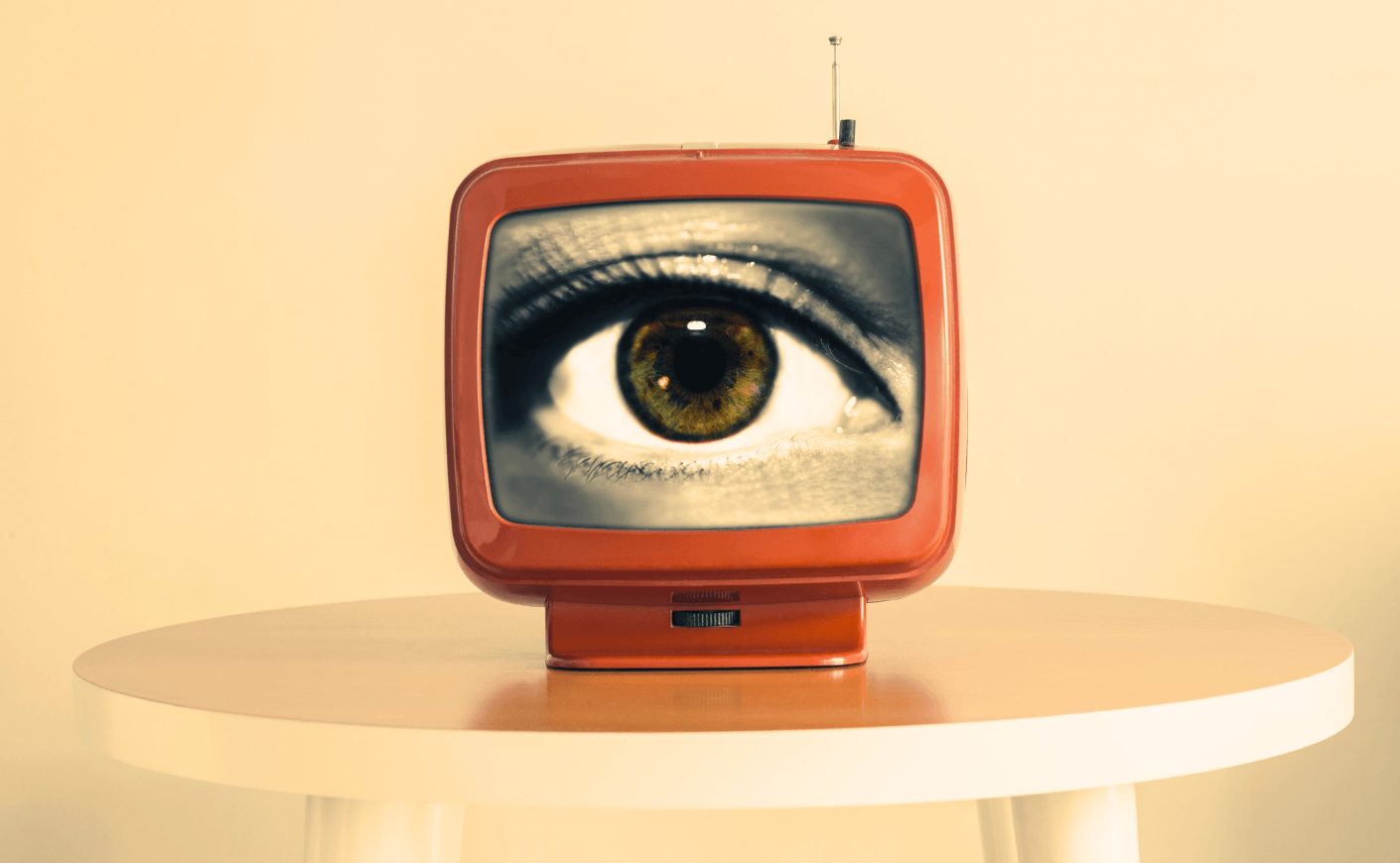 eye in a retro TV screen