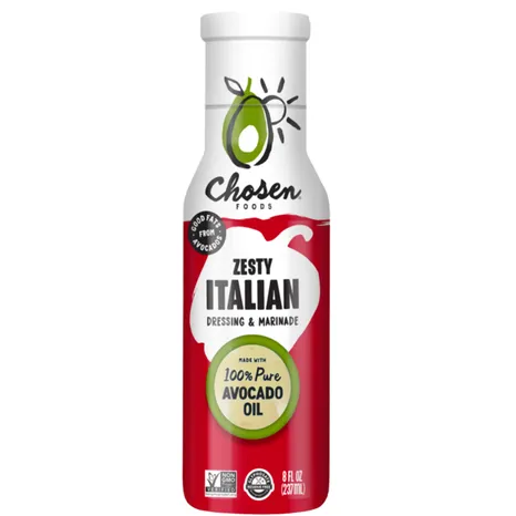 A bottle of Chosen Foods Italian salad dressing,