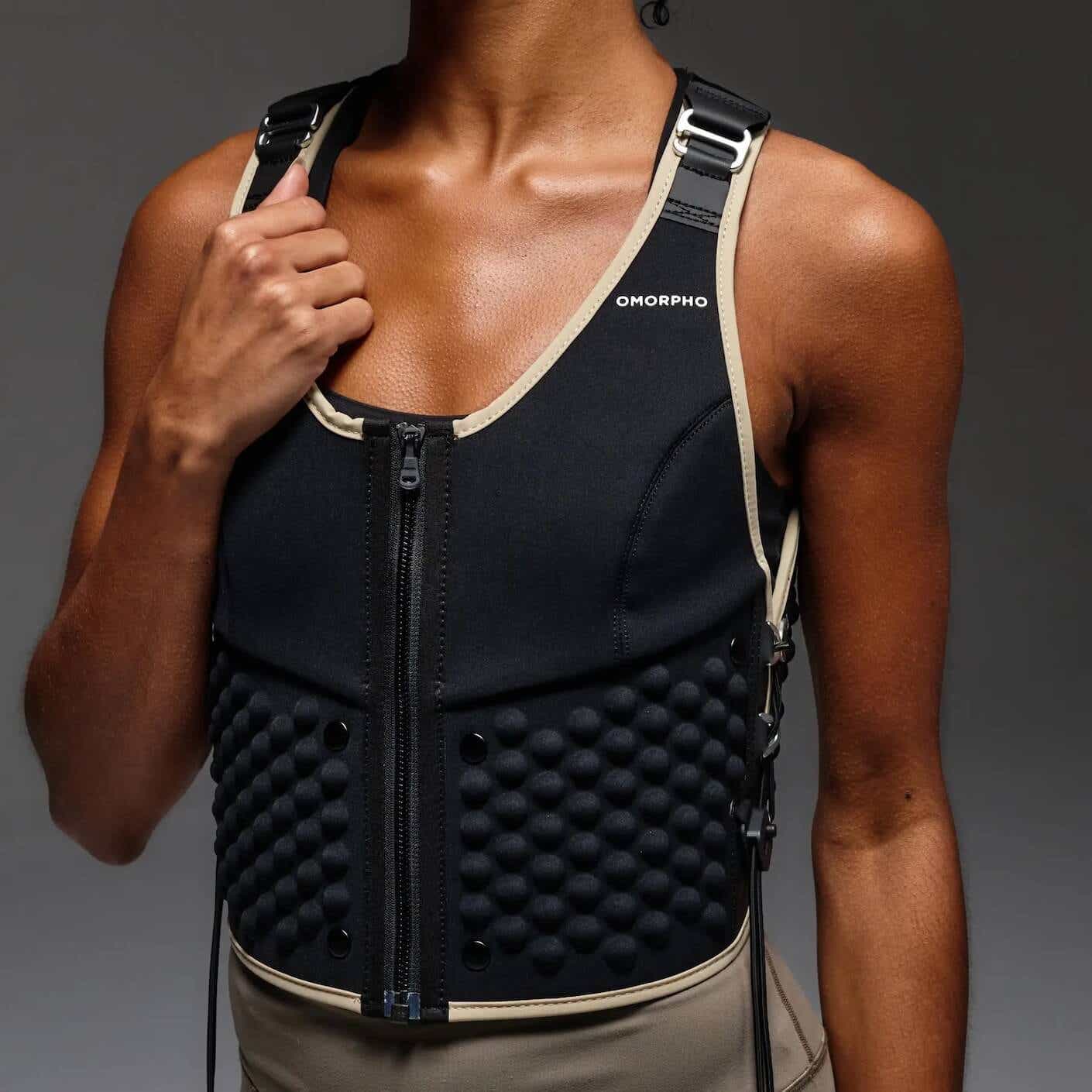 A person wearing a weighted vest.