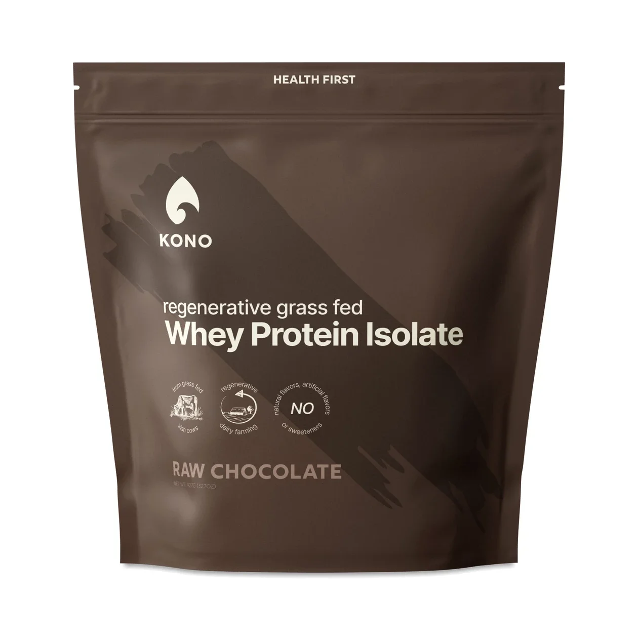 A bag of Kono chocolate protein powder.