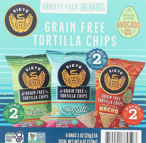 A box of Siete brand chips.