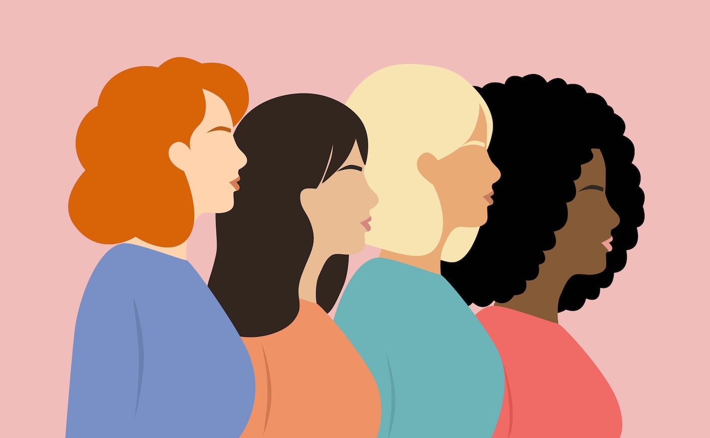 Illustration of side profiles of four multi-ethnic women