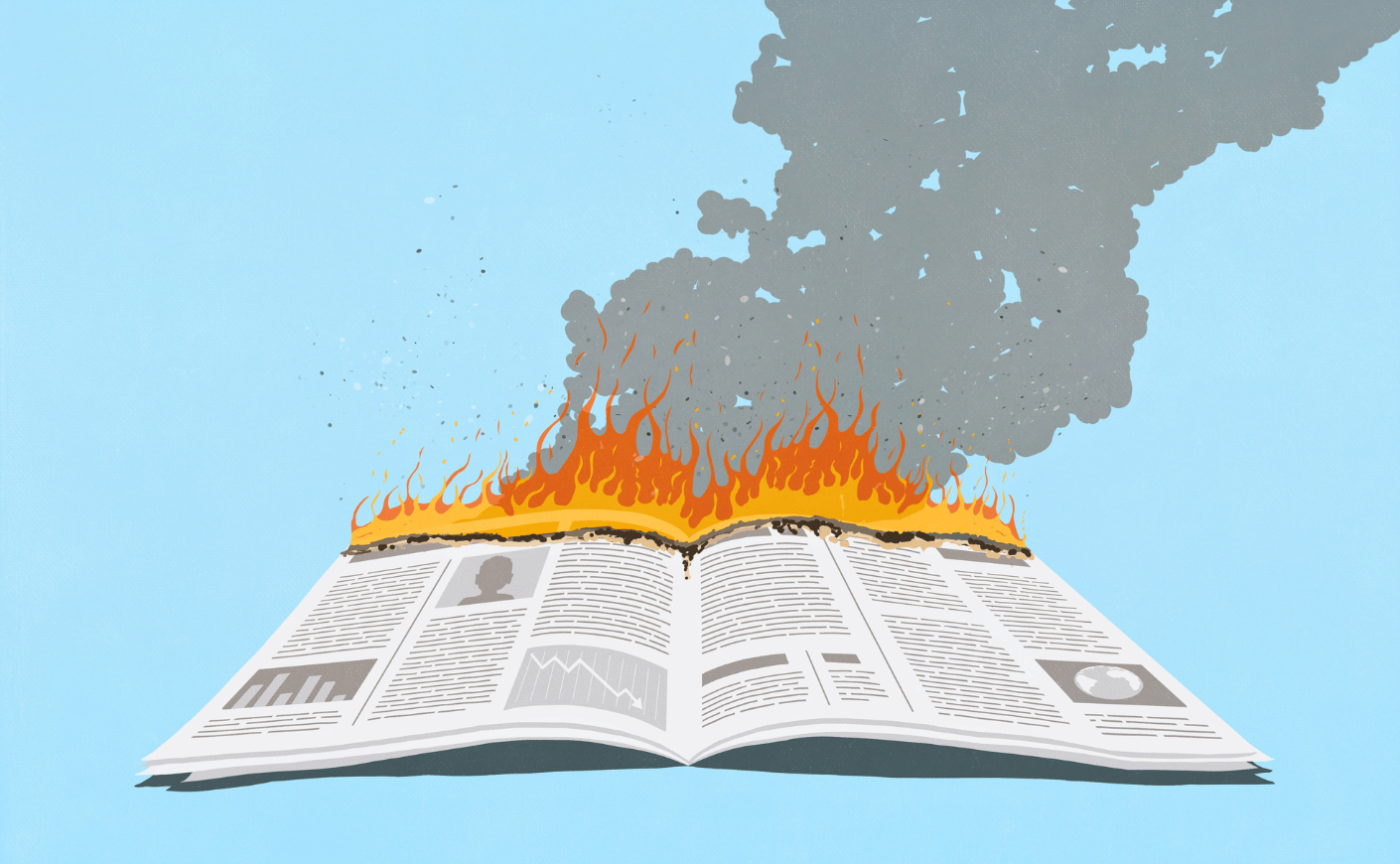 newspaper on fire illustration