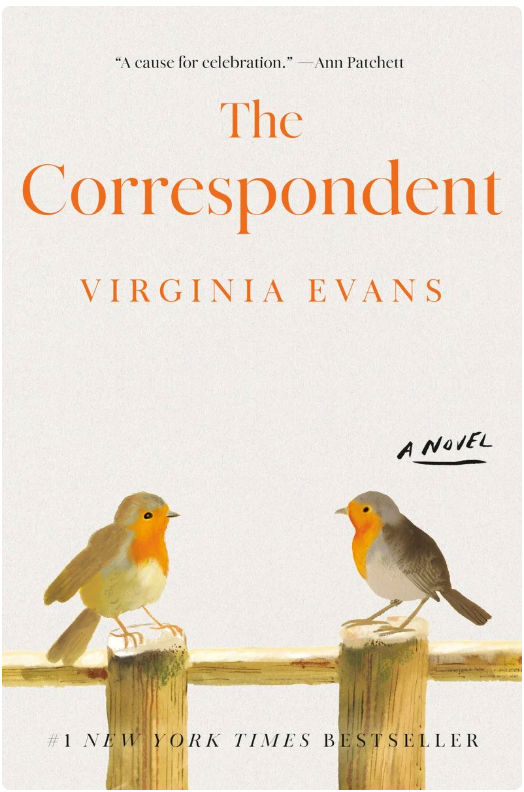 The Correspondent by Virginia Evans book cover, depcicting 2 robins standing on a wire facing eachother