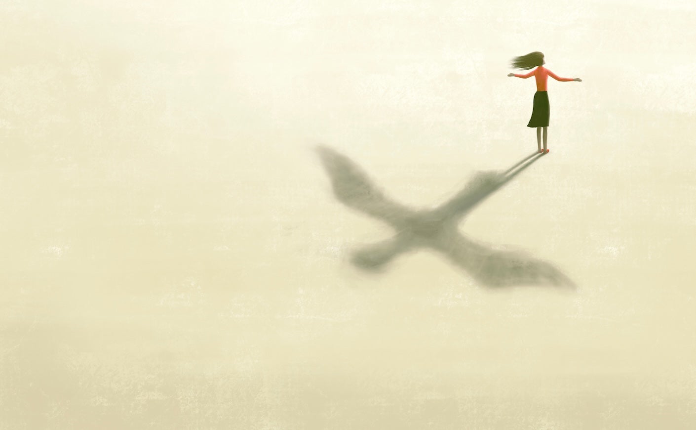 Imagination,Artwork,,woman,With,Flying,Bird,Shadow,,,Painting,Art,