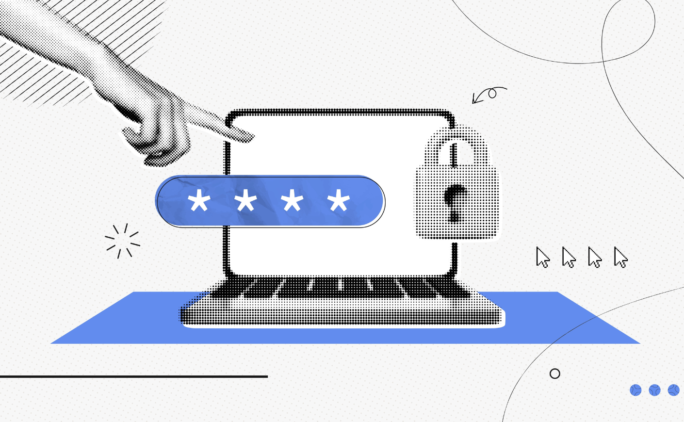 Illustration of a computer with a password field and a lock