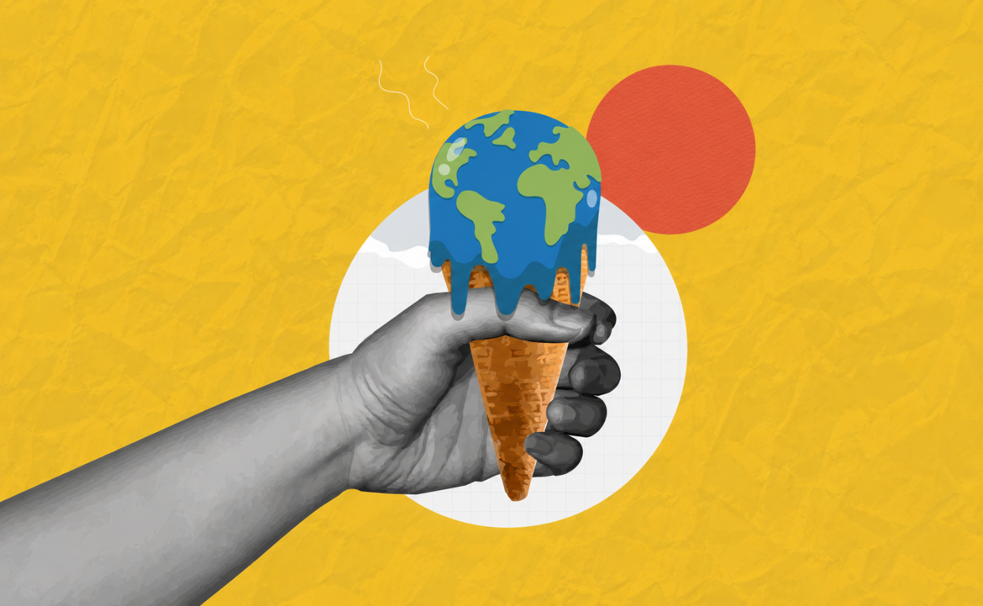 Illustration of a melting ice cream cone that looks like the globe
