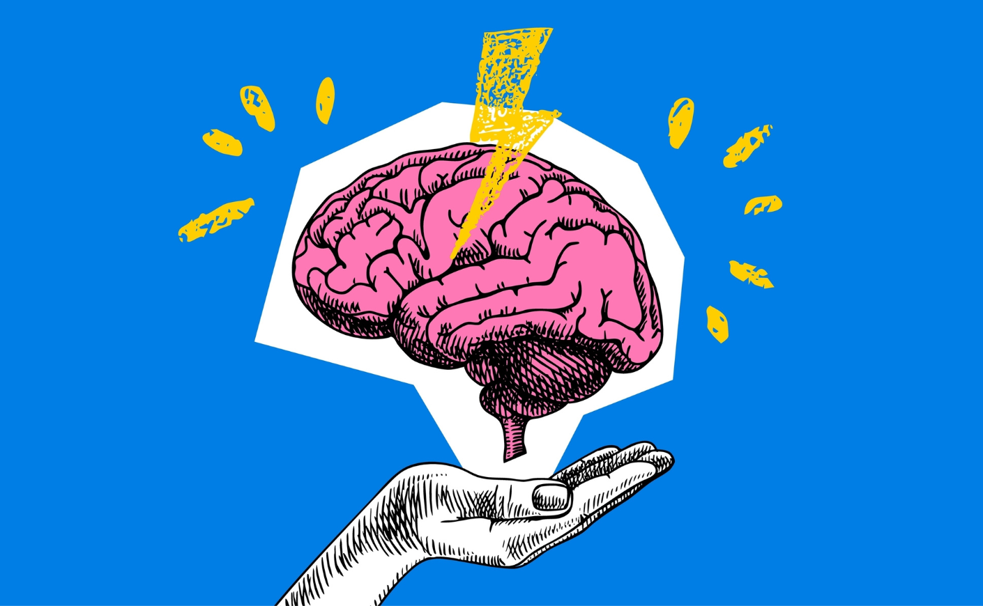 Illustration of lightning striking a human brain