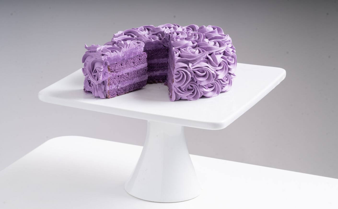 An ube purple-velvet cake.