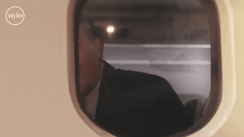 Gif of Dr. Who character looking out a plane window